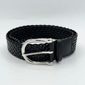 EUC Michael Kors Black Braided Leather Belt Silver Buckle Medium Classic Chic MK